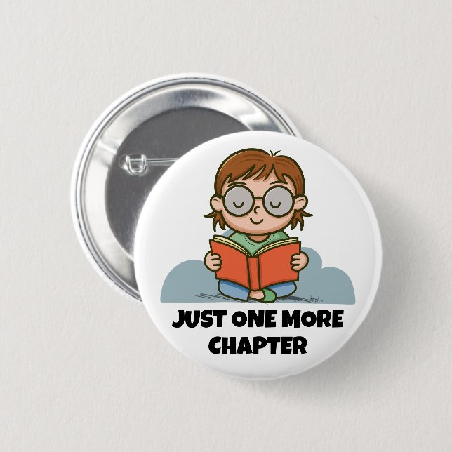 Just One More Chapter, Reading Book Worm Button (Front & Back)