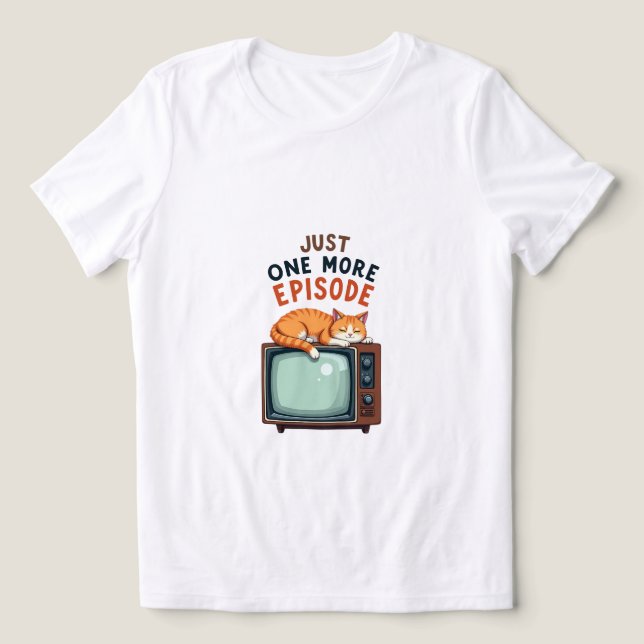 Just One More Episode – Cozy Cat & Retro TV Design Tri-Blend Shirt (Design Front)