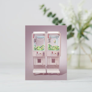 Just One More Try: Kawaii Pink Claw Machine Art Announcement Postcard