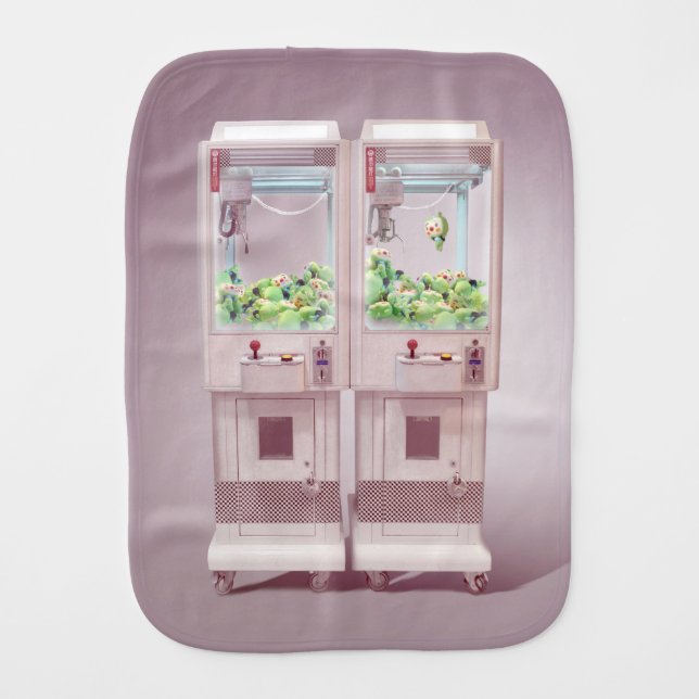 Just One More Try: Kawaii Pink Claw Machine Art Baby Burp Cloth (Front)