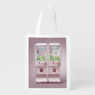 Just One More Try: Kawaii Pink Claw Machine Art Grocery Bag