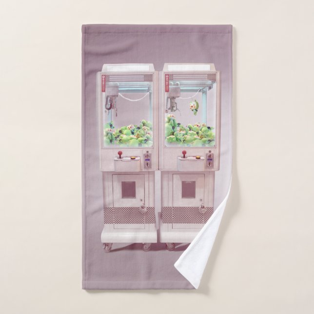 Just One More Try: Kawaii Pink Claw Machine Art Hand Towel (Hand Towel)