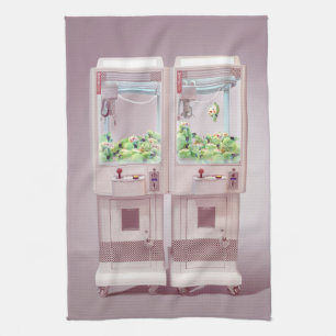 Just One More Try: Kawaii Pink Claw Machine Art Kitchen Towel