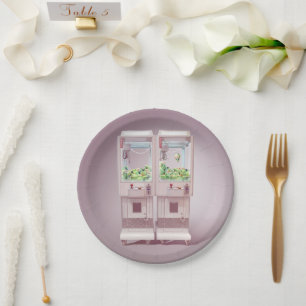 Just One More Try: Kawaii Pink Claw Machine Art Paper Plates