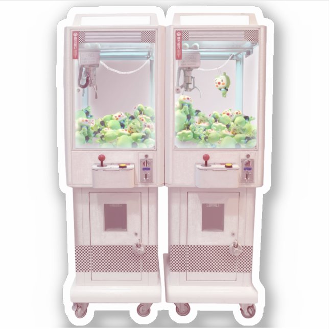 Just One More Try: Kawaii Pink Claw Machine Art Sticker (Front)