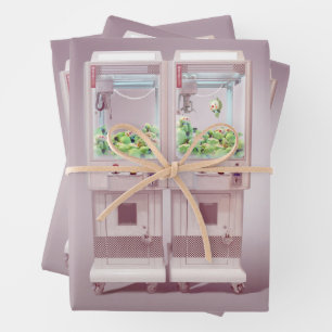 Just One More Try: Kawaii Pink Claw Machine Art Wrapping Paper Sheets