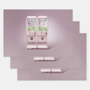 Just One More Try: Kawaii Pink Claw Machine Art Wrapping Paper Sheets