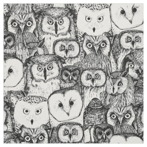 just owls black white fabric