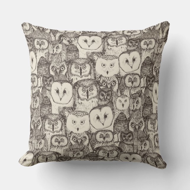just owls natural throw pillow (Front)