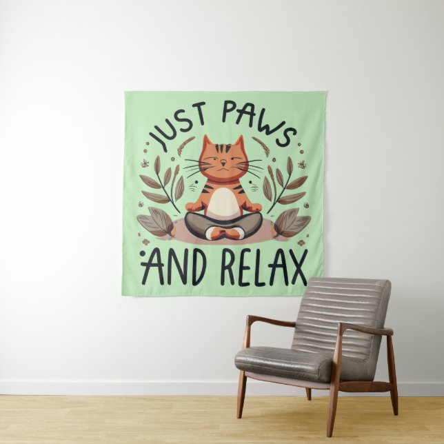Just Paws and Relax Yoga Cat Tapestry (In Situ)