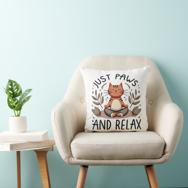 Just Paws and Relax Yoga Cat Throw Pillow (Chair)