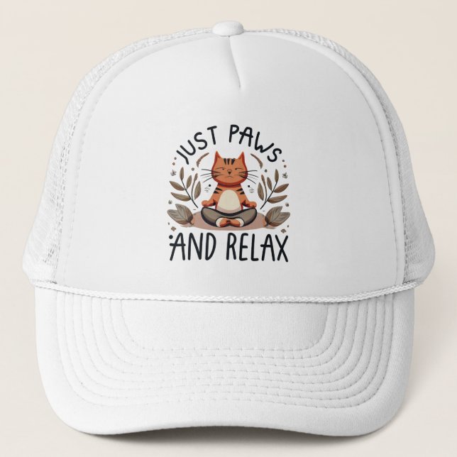 Just Paws and Relax Yoga Cat Trucker Hat (Front)