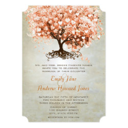Just Peachy Coral Heart Leaf Tree Wedding Invites 5