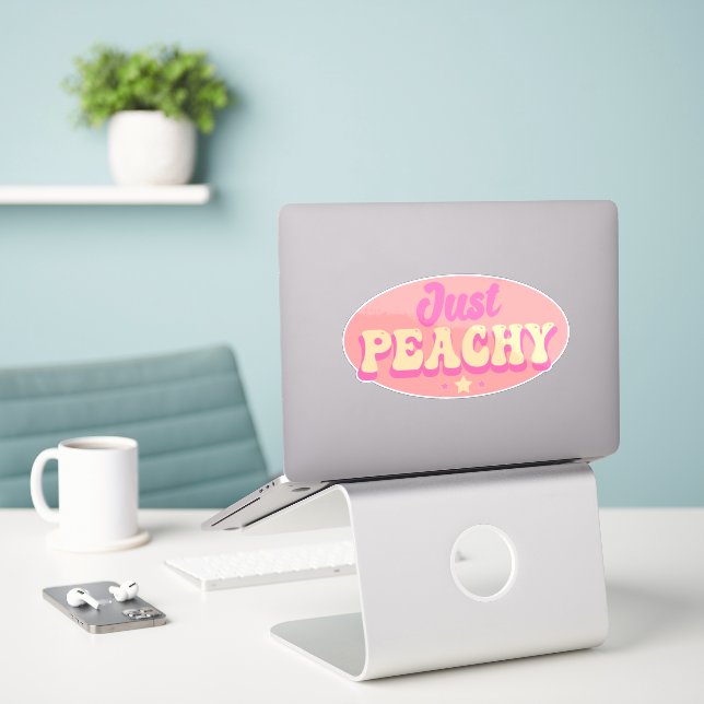 Just Peachy Cute Pink and Peach Sticker (Laptop On Desk)