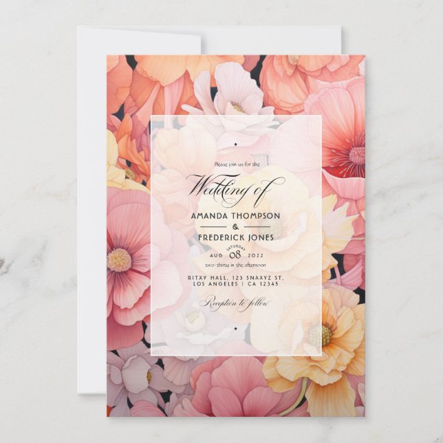 Just Peachy Floral Wedding Invitation (Front)