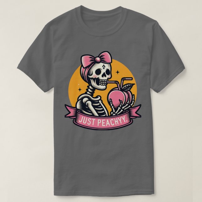 Just Peachy Funny Skeleton Women Summer Fruit T-Shirt (Design Front)