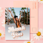 Just Peachy Graduation Thank You Postcard<br><div class="desc">A graduation thank you postcard with a custom photo and rose gold foil printed retro style typography is a unique and stylish way to thank your friends and family. The custom photo is a special touch that adds a personal and sentimental element to the design, while the rose gold foil...</div>