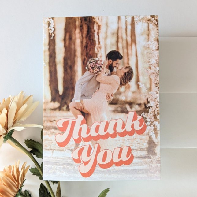 Just Peachy Retro Wedding Thank You Card (Creator Uploaded)
