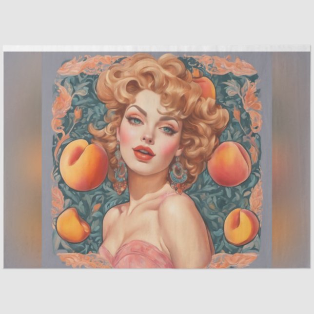 Just Peachy Vintage Retro Woman Decoupage Paper  (Front)