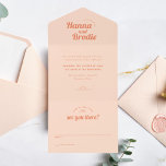Just Peachy Wedding All in One Invitation<br><div class="desc">A wedding invitation with retro orange typography is a stylish and unique choice for a special occasion. The bold, bright orange letters stand out against the light peach background, creating a striking visual contrast. The invitation is further enhanced by the addition of sun and flower design details, adding a touch...</div>