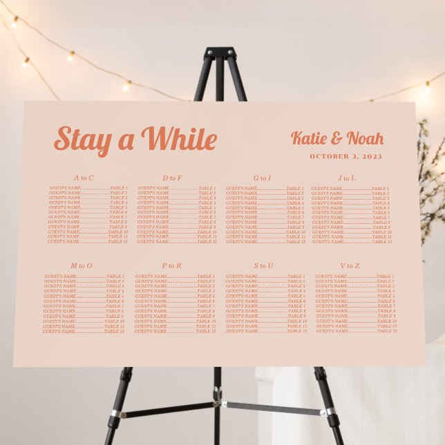 Just Peachy Wedding Seating Chart Foam Board (In Situ (Stand))