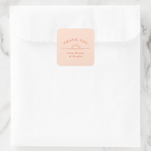 Just Peachy Wedding Thank You Classic Round Sticke Square Sticker