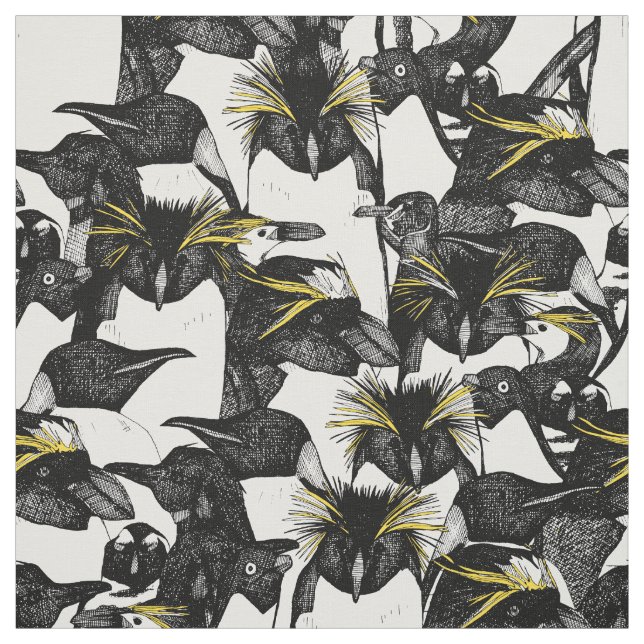 just penguins black white yellow fabric (Swatch)