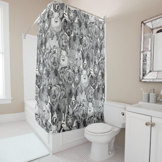 just pigs black half pearl shower curtain (In Situ)
