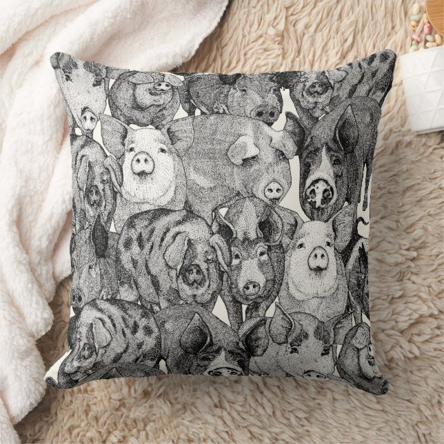 just pigs black half pearl throw pillow (Blanket)