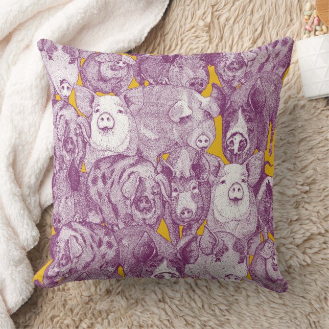 just pigs purple yellow throw pillow (Blanket)