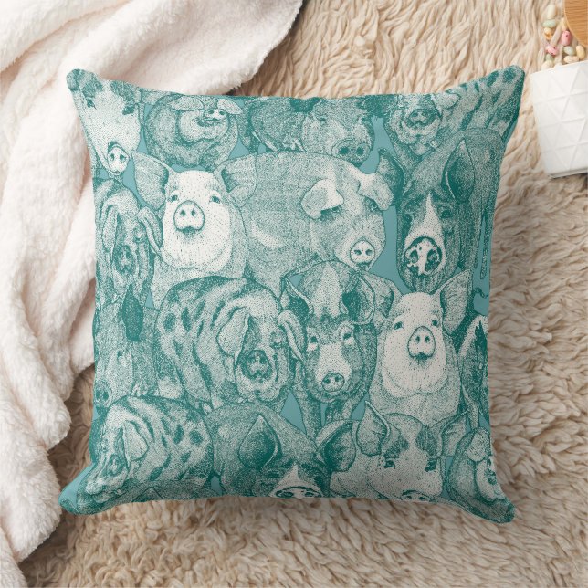 just pigs viridian turquoise throw pillow (Blanket)