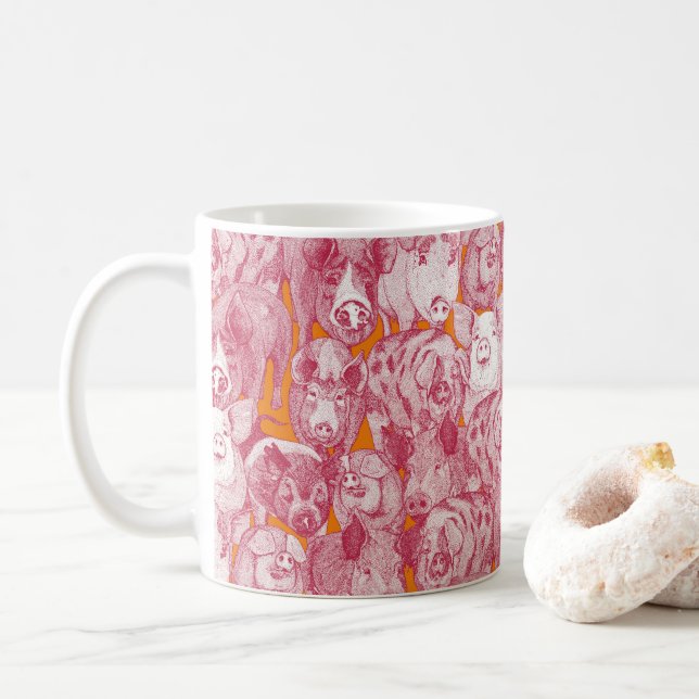 just pigs viva magenta satsuma coffee mug (With Donut)
