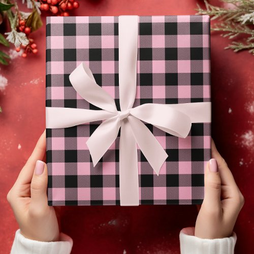 Just Pink Chevron Buffalo Plaid Christmas Wrapping Paper Sheets