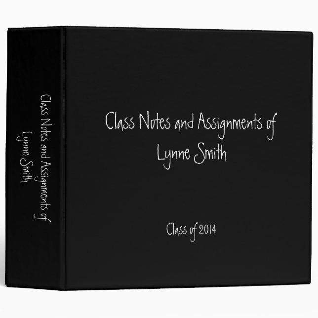 Just Plain Black Class Notes, Personalized 3 Ring Binder (Front/Spine)