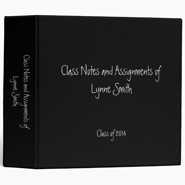 Just Plain Black Class Notes, Personalized Binder