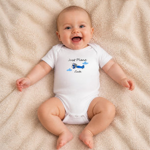 Just Plane Cute Blue Airplane and Clouds Aviation Baby Bodysuit