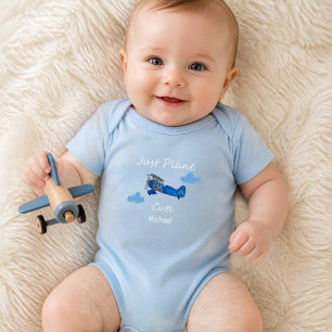 Just Plane Cute Blue Airplane Personalized Boy Baby Bodysuit