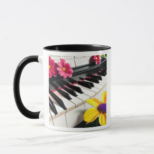 Just Play   Piano and Colorful Flowers Mug