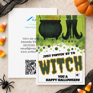 Just Poppin By Witch Halloween Business Note Card