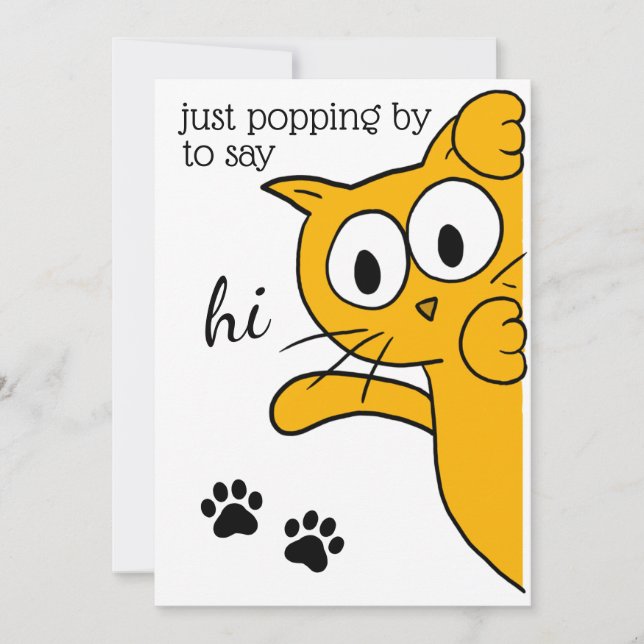 Just Popping by To Say Hi Cat Flat Greeting Card (Front)