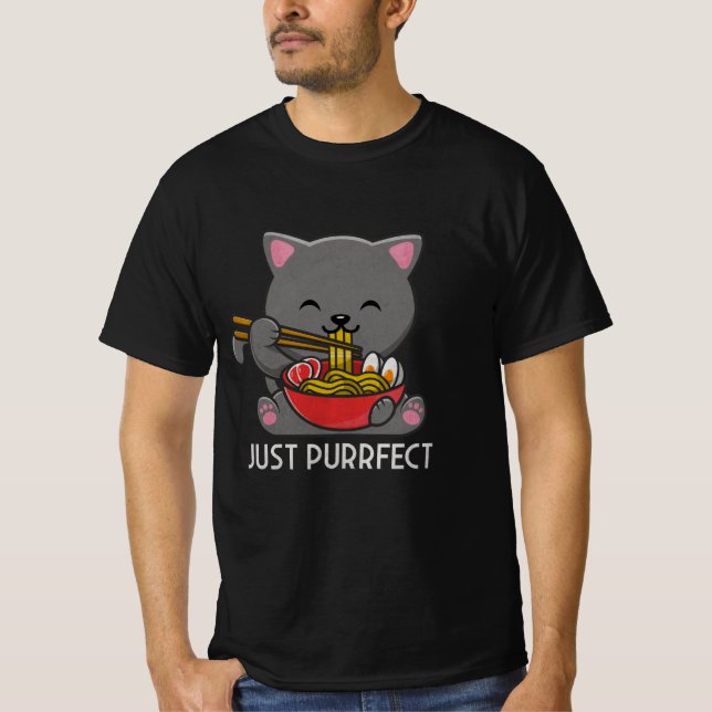 Just Purrfect - Cat Eating Ramen T-Shirt (Front)