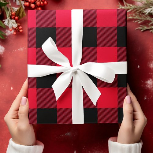Just Red and Black Buffalo Plaid Christmas Wrapping Paper Sheets
