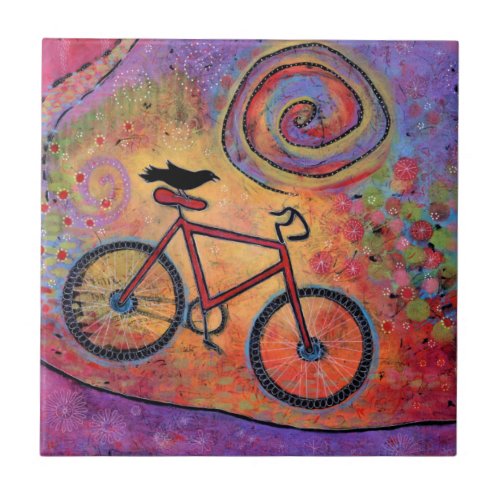 Just Ride and Fly Raven Riding Bicycle Ceramic Tile