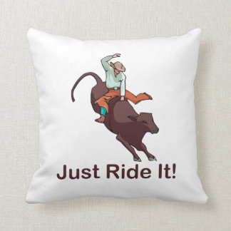 Just Ride It Cowboy and Bull Throw Pillow