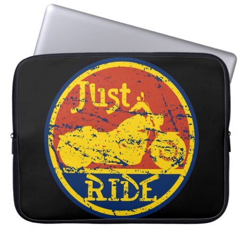 Just Ride Motorcycles Red Blue and Yellow Laptop Sleeve