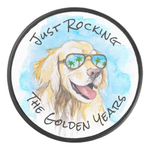 Just Rocking The Golden Years Funny Pun Retirement Hockey Puck