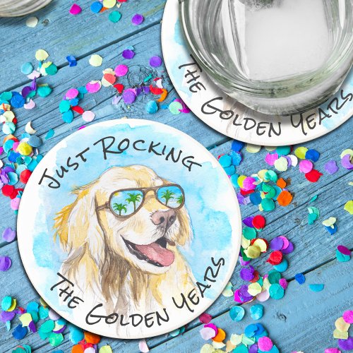 Just Rocking The Golden Years Funny Pun Retirement Round Paper Coaster
