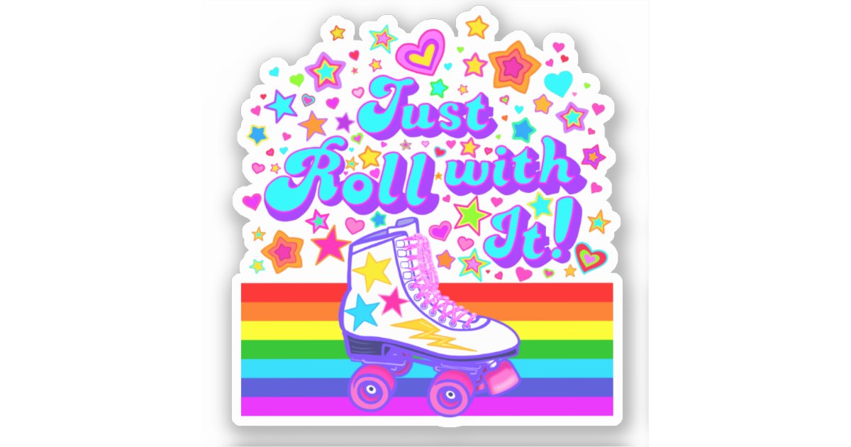 Just Roll With It 70s Rainbow Roller Skate Sticker Zazzle