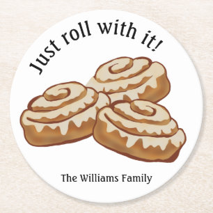 Just roll with it coasters, Cinnamon buns, rolls Round Paper Coaster