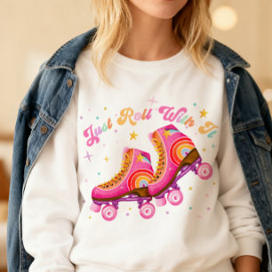 Just Roll With It Roller Skating Teen Retro Pink Sweatshirt